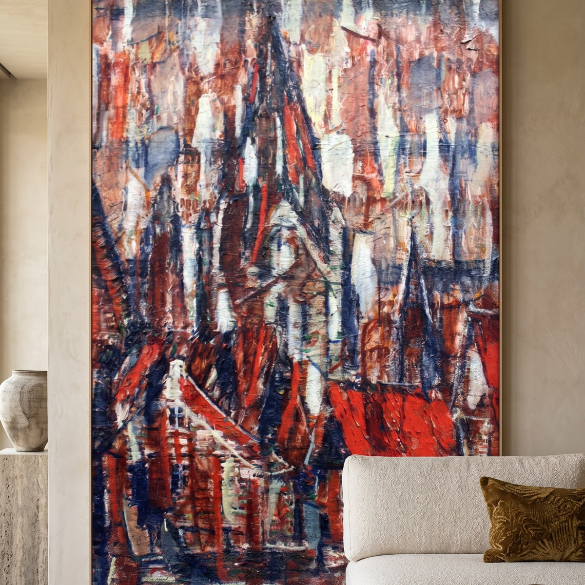 The Collegiate Church of St. Patrocli by Christian Rohlfs — large red and blue Expressionist canvas art displayed on a wall