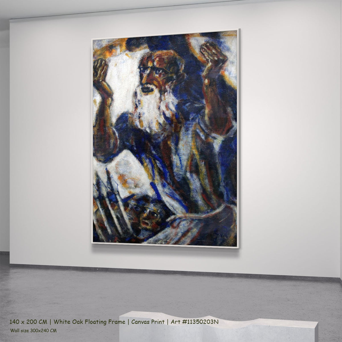The Prophet by Christian Rohlfs in a white oak floating frame, large blue and white Expressionist canvas