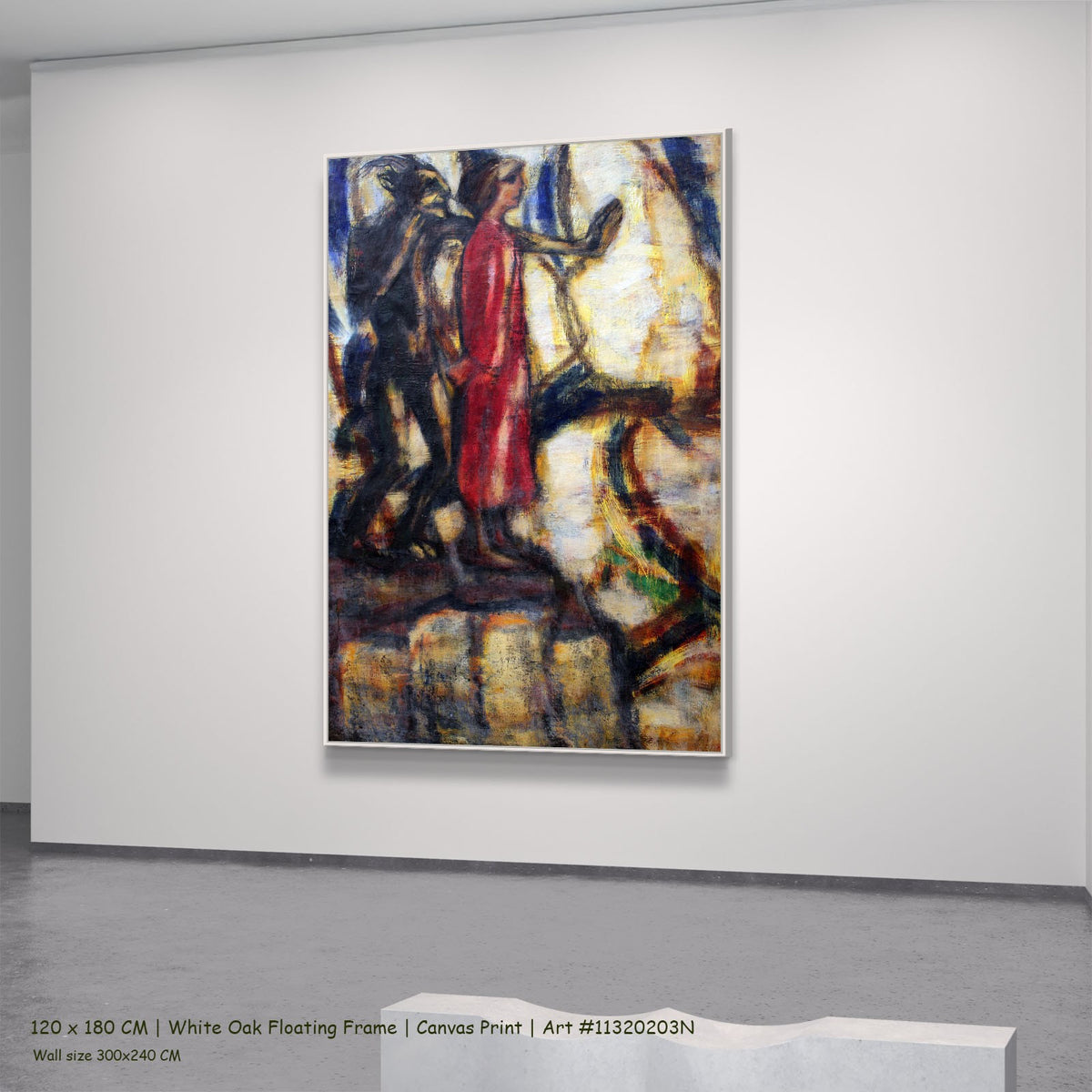 The Temptation of Christ by Christian Rohlfs in a white oak floating frame, large gold and black Expressionist canvas