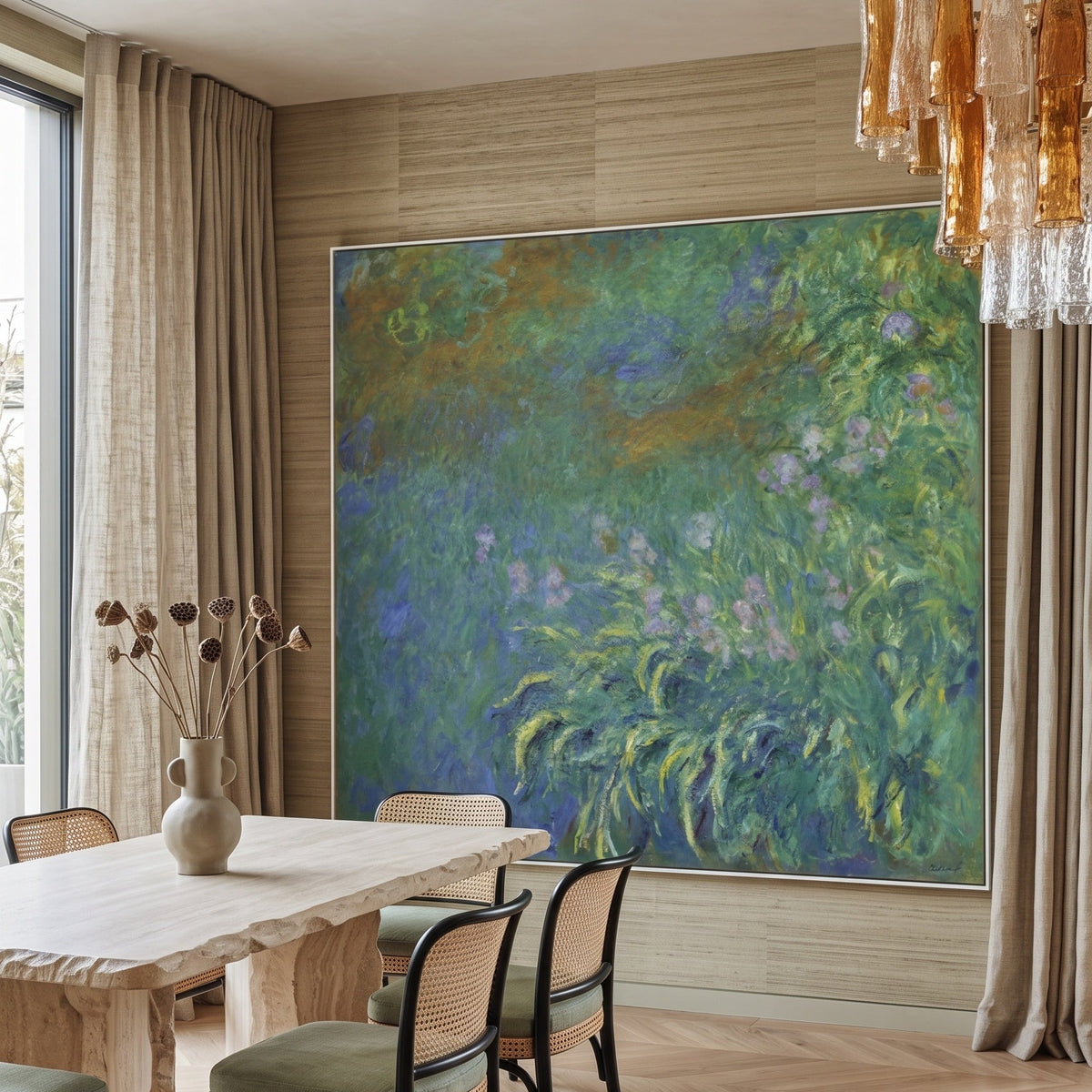 Claude Monet | Large Square Green Blue Impressionist Canvas Art | Irises