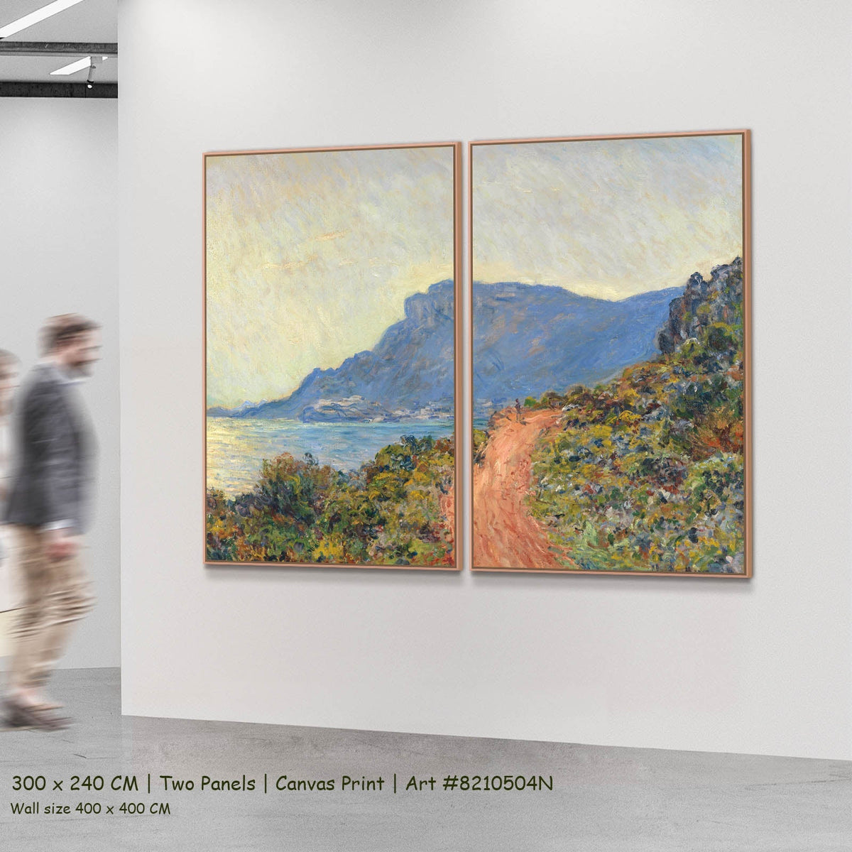 Claude Monet — La Corniche near Monaco Coastal two-panel canvas wall art set, 300 × 240 cm