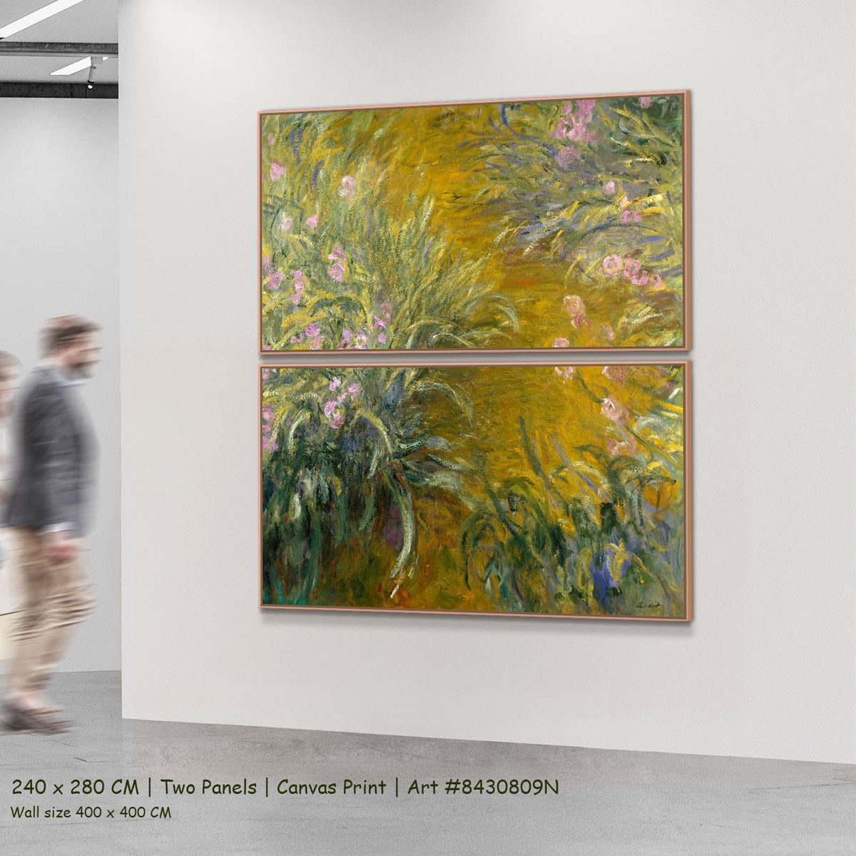 Claude Monet — Path through the Irises Floral two-panel canvas wall art set, 240 × 280 cm