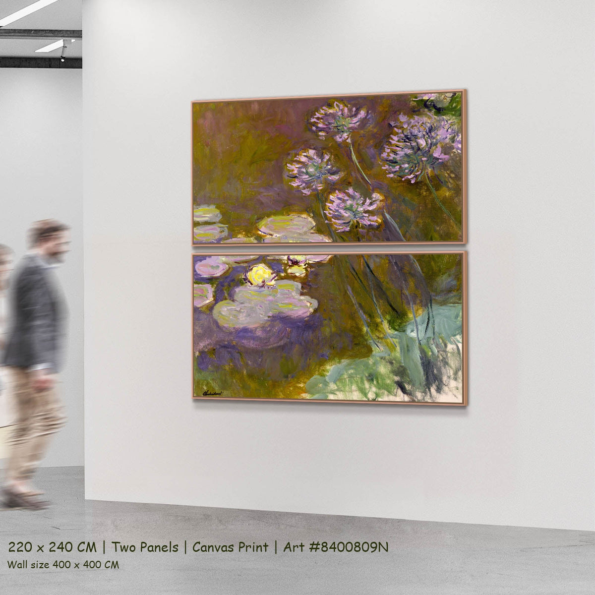 Claude Monet — Water Lilies and Agapanthus Floral two-panel canvas wall art set, 220 × 240 cm