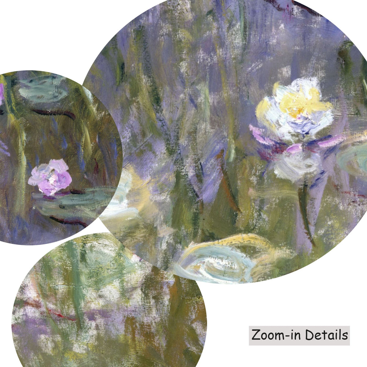 Claude Monet — Water Lilies (Square Composition) canvas — close-up detail of the framed canvas print