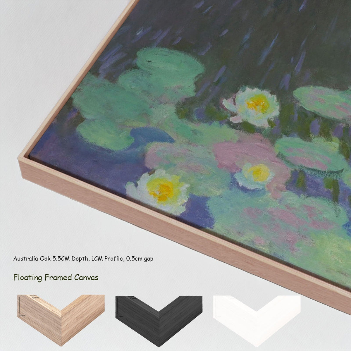 Claude Monet, Water-Lilies with Reflections of Green Grasses — floating frames canvas 7