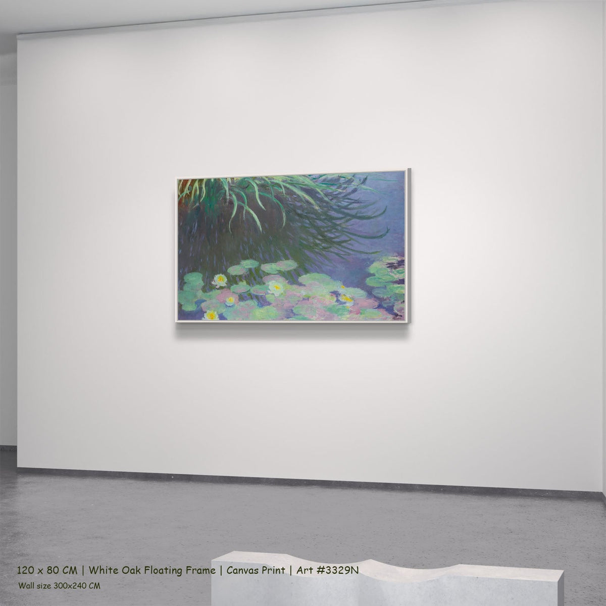 Claude Monet, Water-Lilies with Reflections of Green Grasses — 120x80 white oak floating frame 1