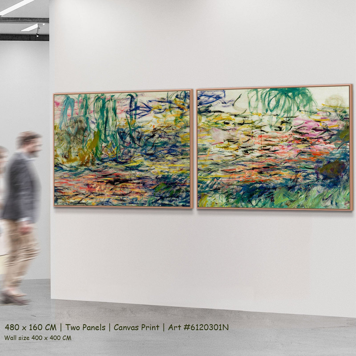 Claude Monet, Water Lilies — 2-panel mockup, large canvas print