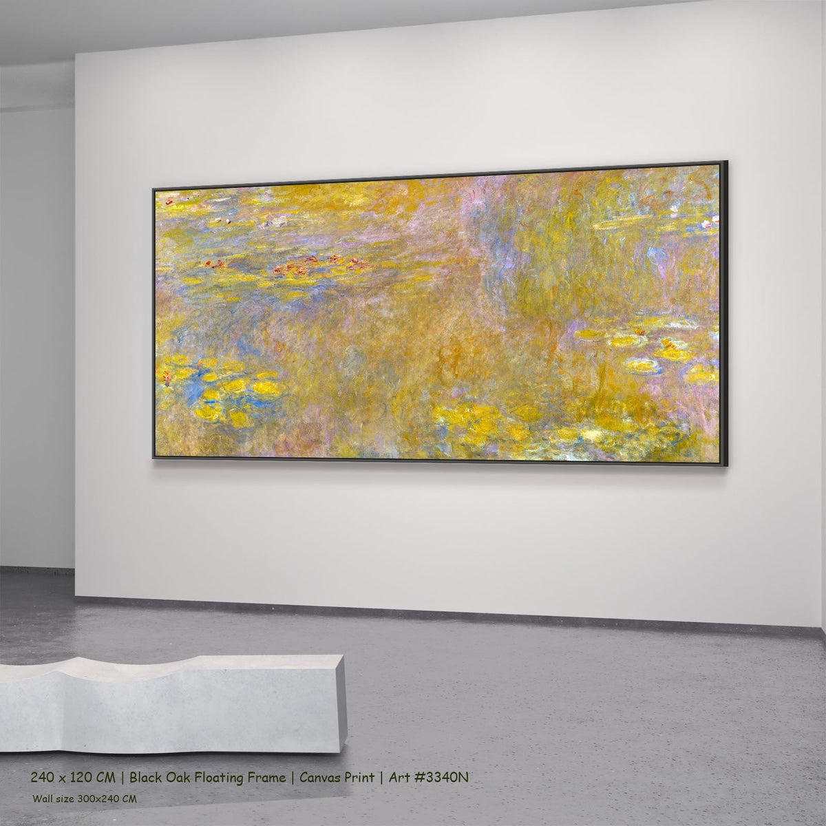 Claude Monet, Water Lilies — 240x120 black oak floating frame 3