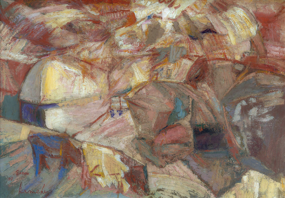 Large pink and red Expressionist canvas print of De oogst in Devonshire by Constant Permeke