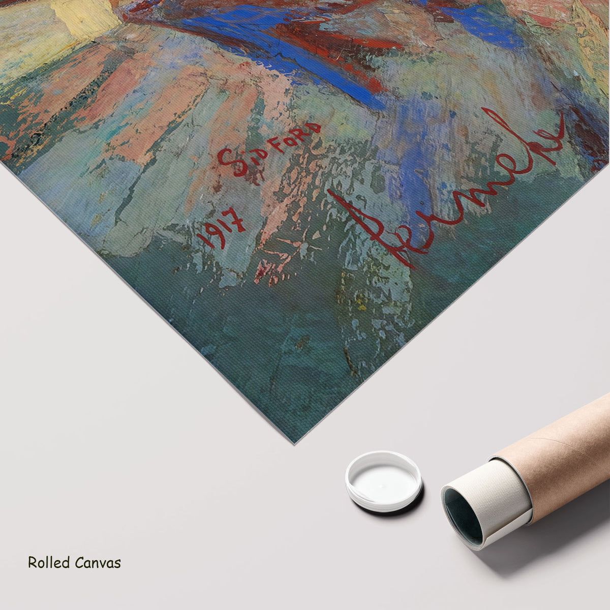 De oogst in Devonshire by Constant Permeke as a large rolled pink and red Expressionist canvas print