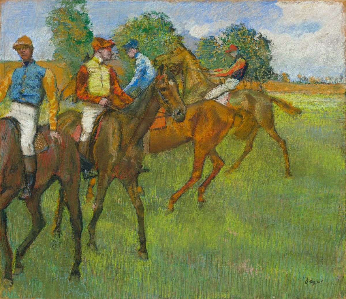 Large green and brown Impressionist canvas print of Before the Race by Edgar Degas