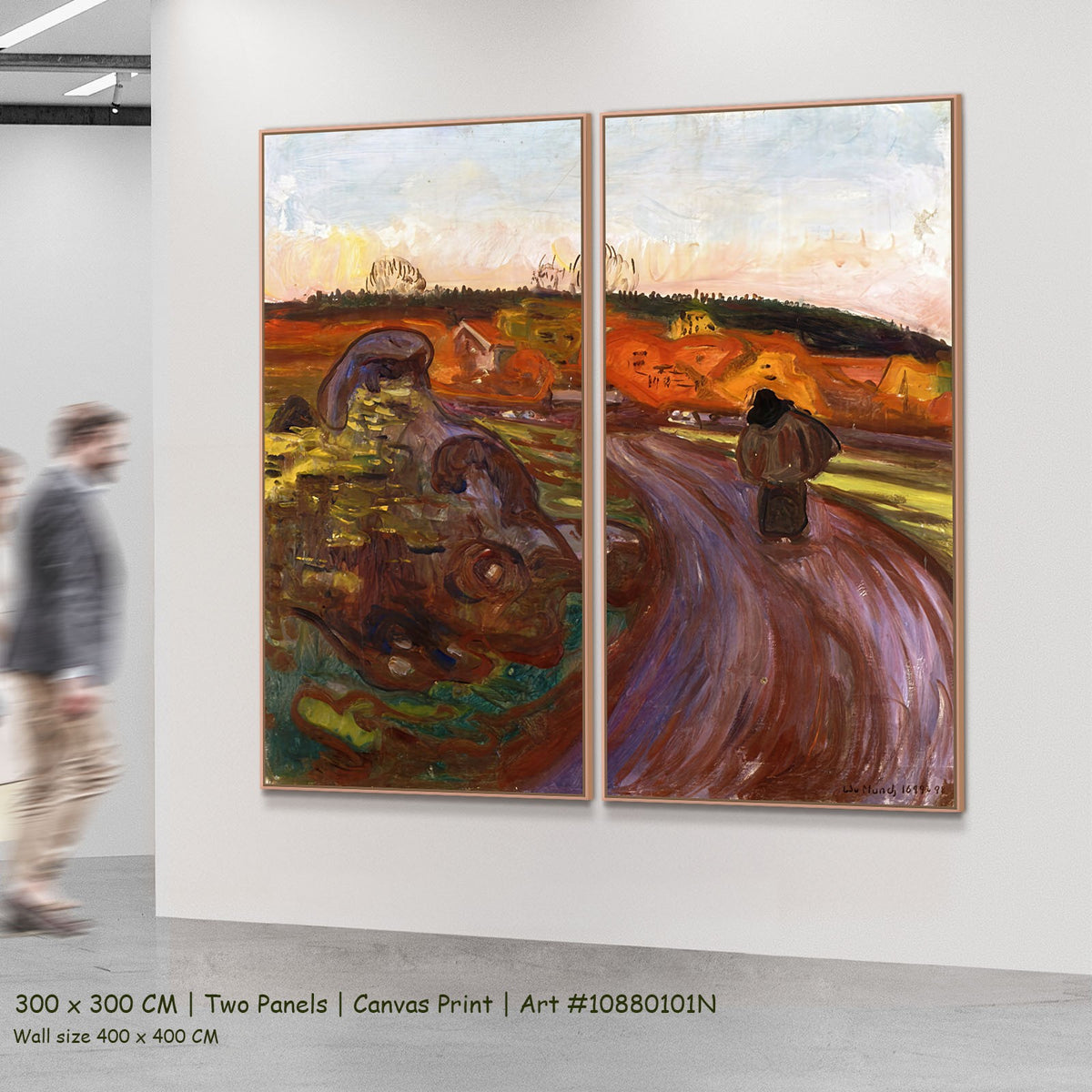 Autumn by Edvard Munch as a large two-panel brown and orange Expressionist canvas set