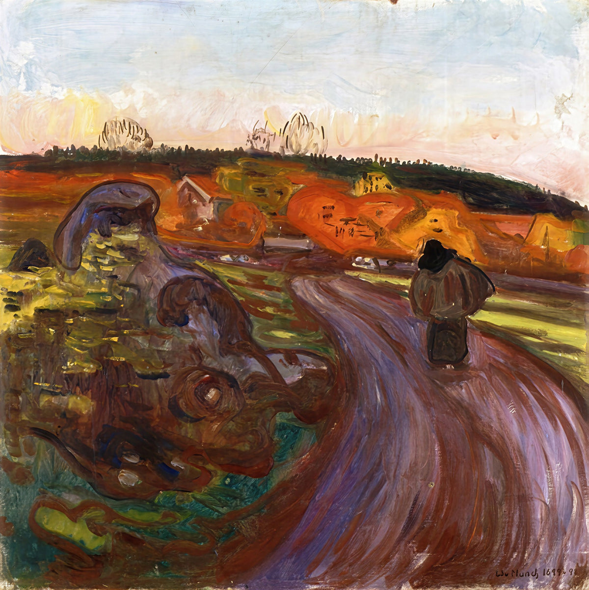 Large brown and orange Expressionist canvas print of Autumn by Edvard Munch