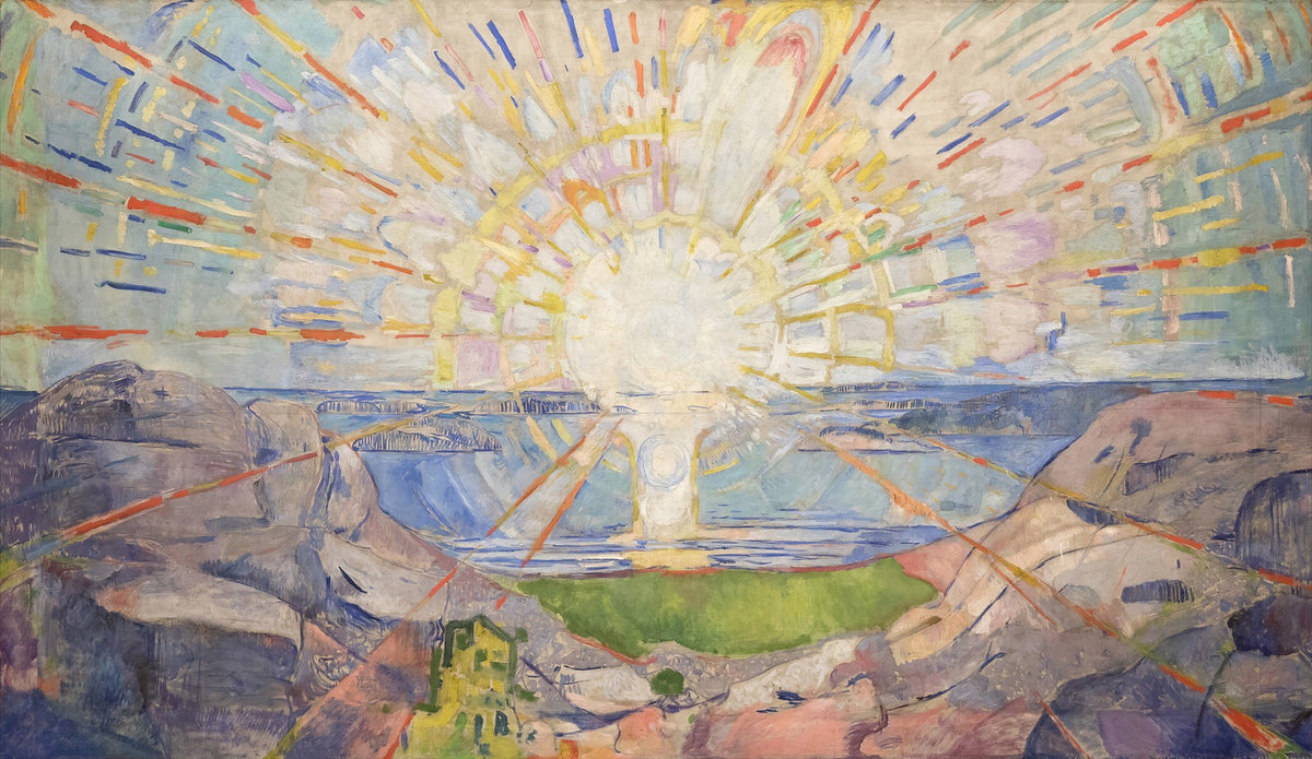 Large yellow and blue Expressionist canvas print of The Sun by Edvard Munch