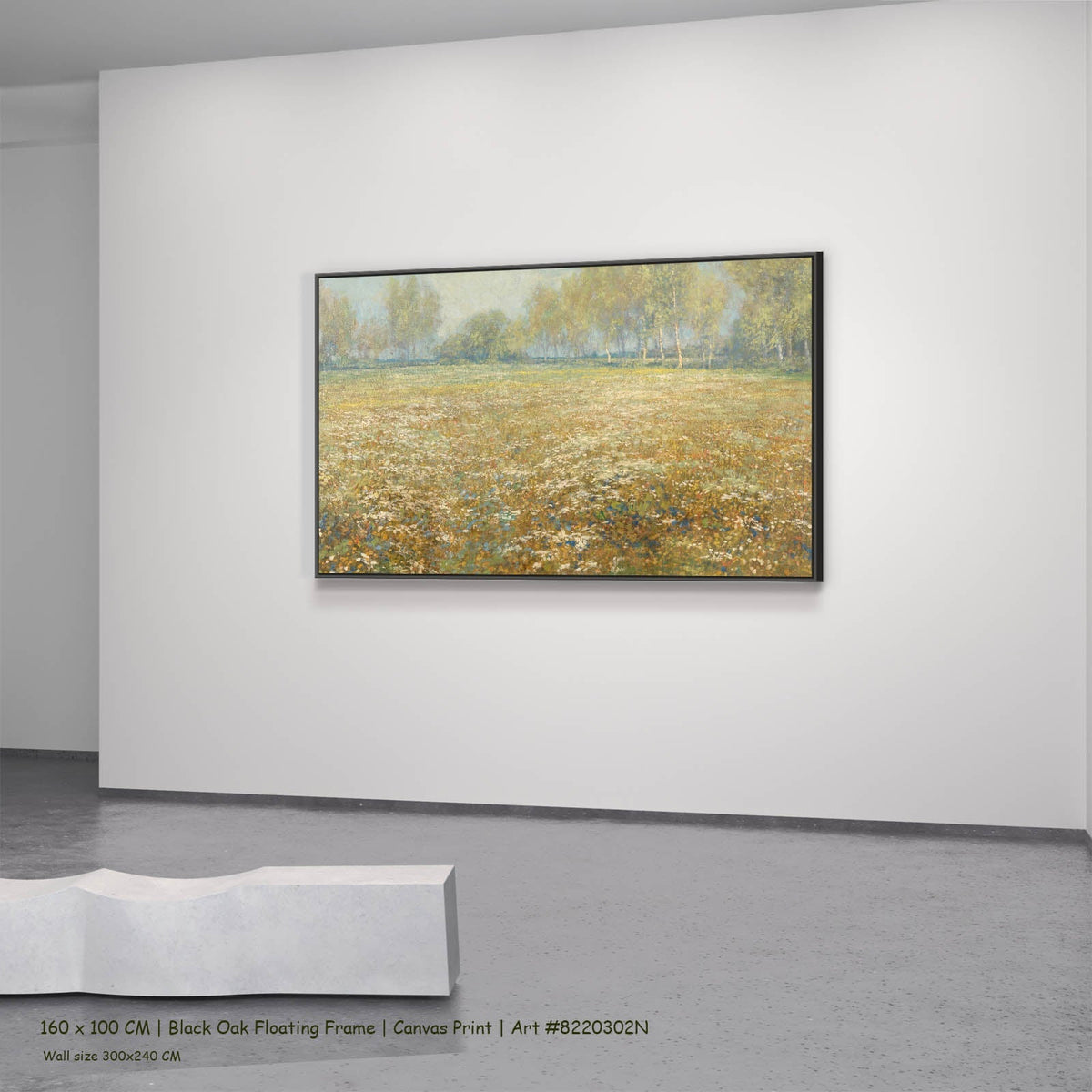 Egbert Rubertus Derk Schaap — Meadow in Bloom Meadow canvas wall art in a black oak floating frame, 160 × 100 cm