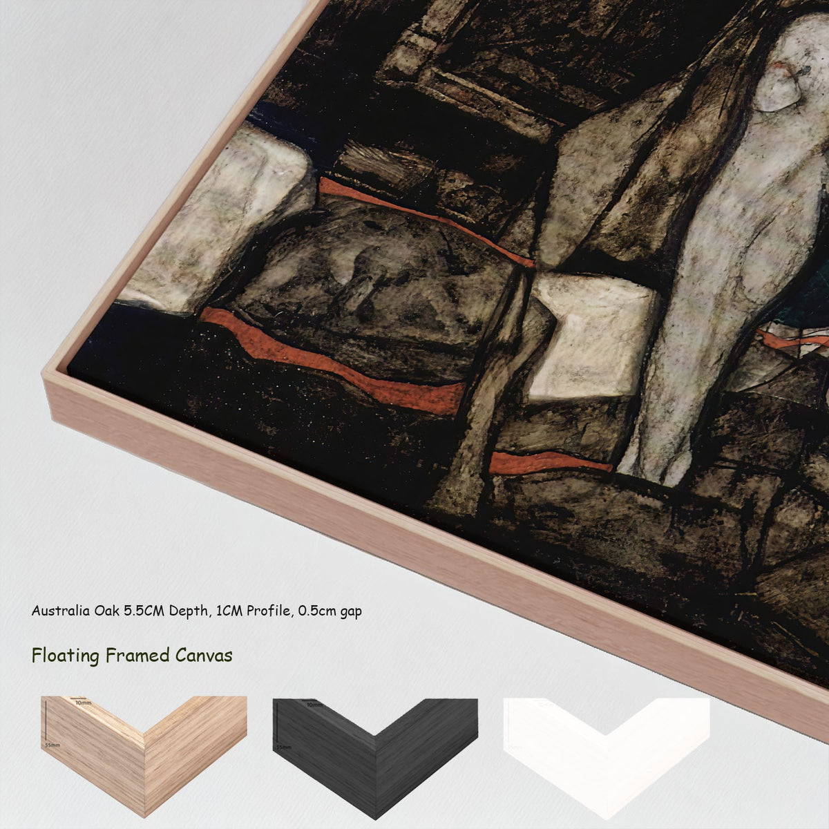 Blind Mother, or The Mother by Egon Schiele in a floating frame, large brown and white Expressionist canvas print
