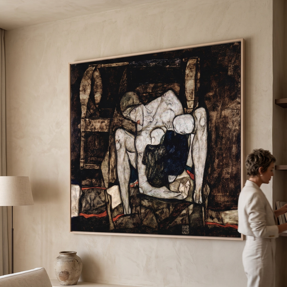 Egon Schiele | Large Brown White Expressionist Canvas Print | Blind Mother
