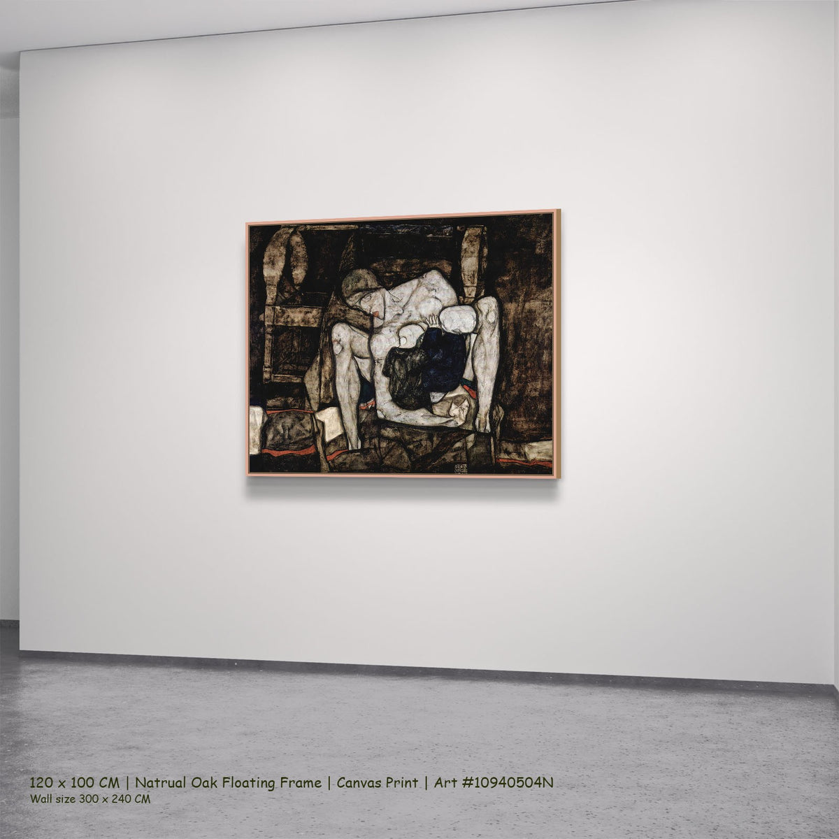 Blind Mother, or The Mother by Egon Schiele in a natural oak floating frame, large brown and white Expressionist canvas