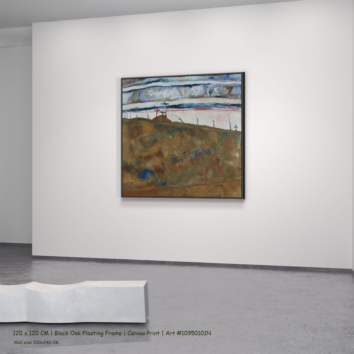 Calvary by Egon Schiele in a black oak floating frame, large brown and white Expressionist canvas