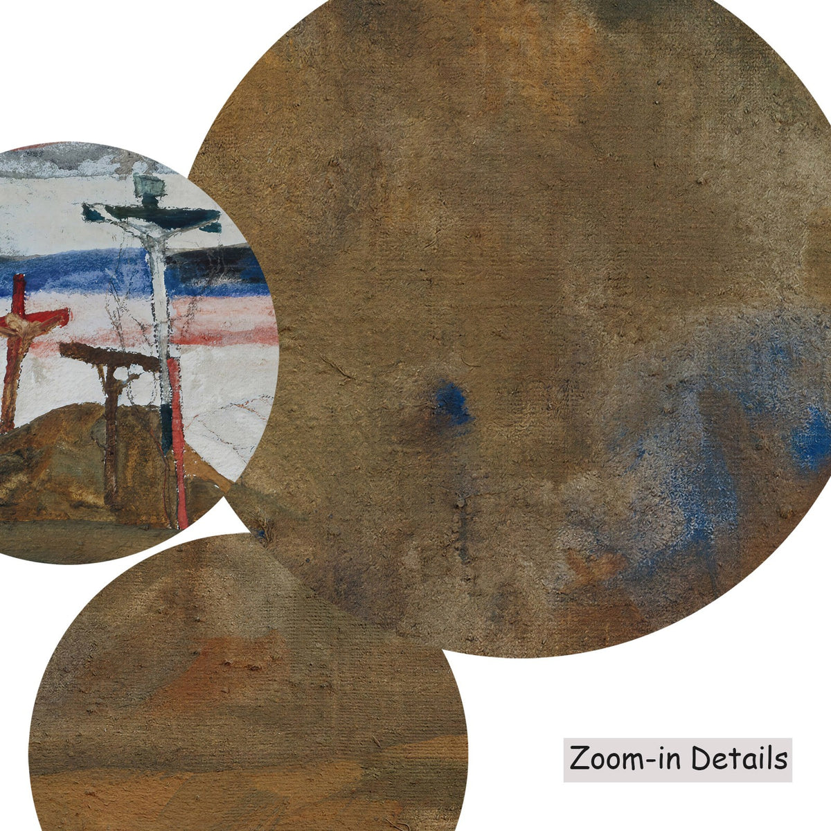 Close-up detail of the brushwork on Calvary, a large brown and white Expressionist canvas by Egon Schiele