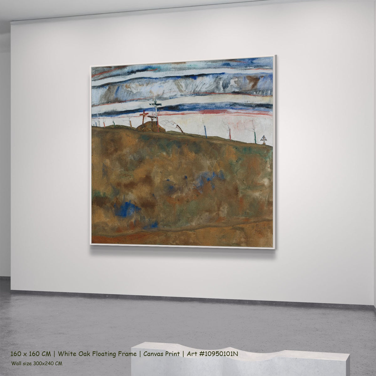 Calvary by Egon Schiele in a white oak floating frame, large brown and white Expressionist canvas