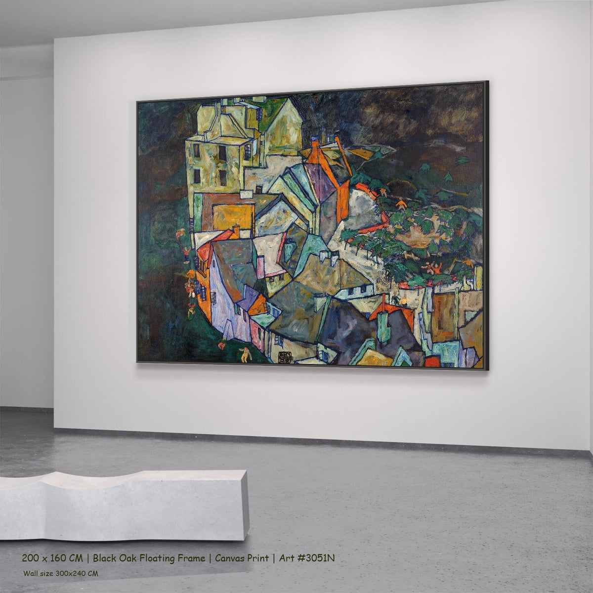 Egon Schiele, Crescent of Houses — 200x160 black oak floating frame 3