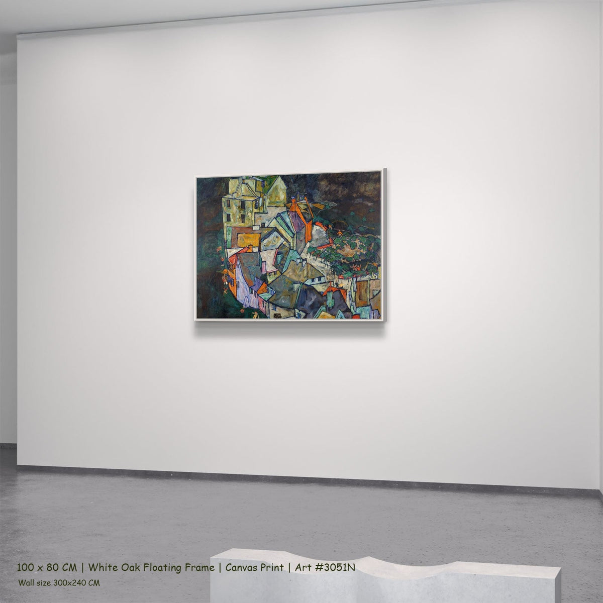 Egon Schiele, Crescent of Houses — 100x80 white oak floating frame 1