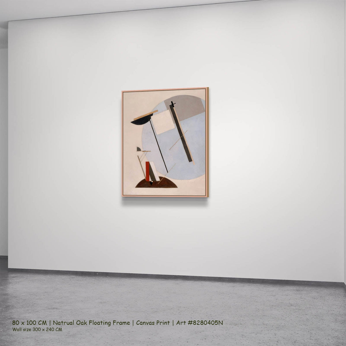 El Lissitzky — Proun 3A Abstract canvas wall art in a natural oak floating frame, 80 × 100 cm