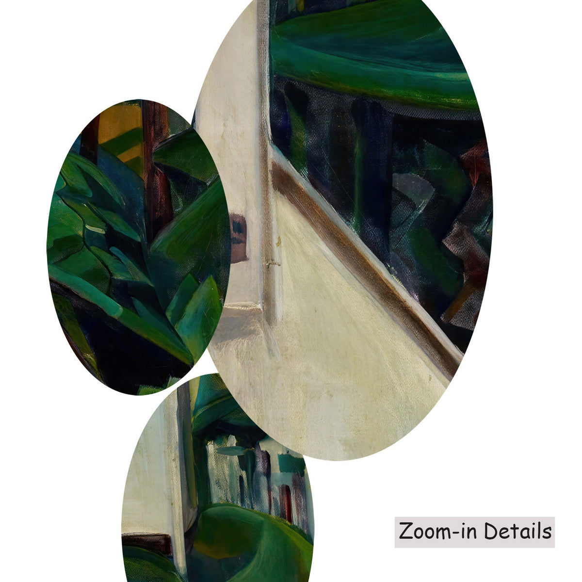 Close-up detail of the brushwork on The Indian Church, a large green and white Landscape canvas by Emily Carr