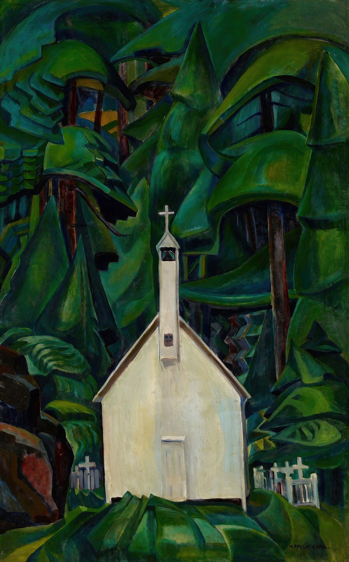 Large green and white Landscape canvas print of The Indian Church by Emily Carr