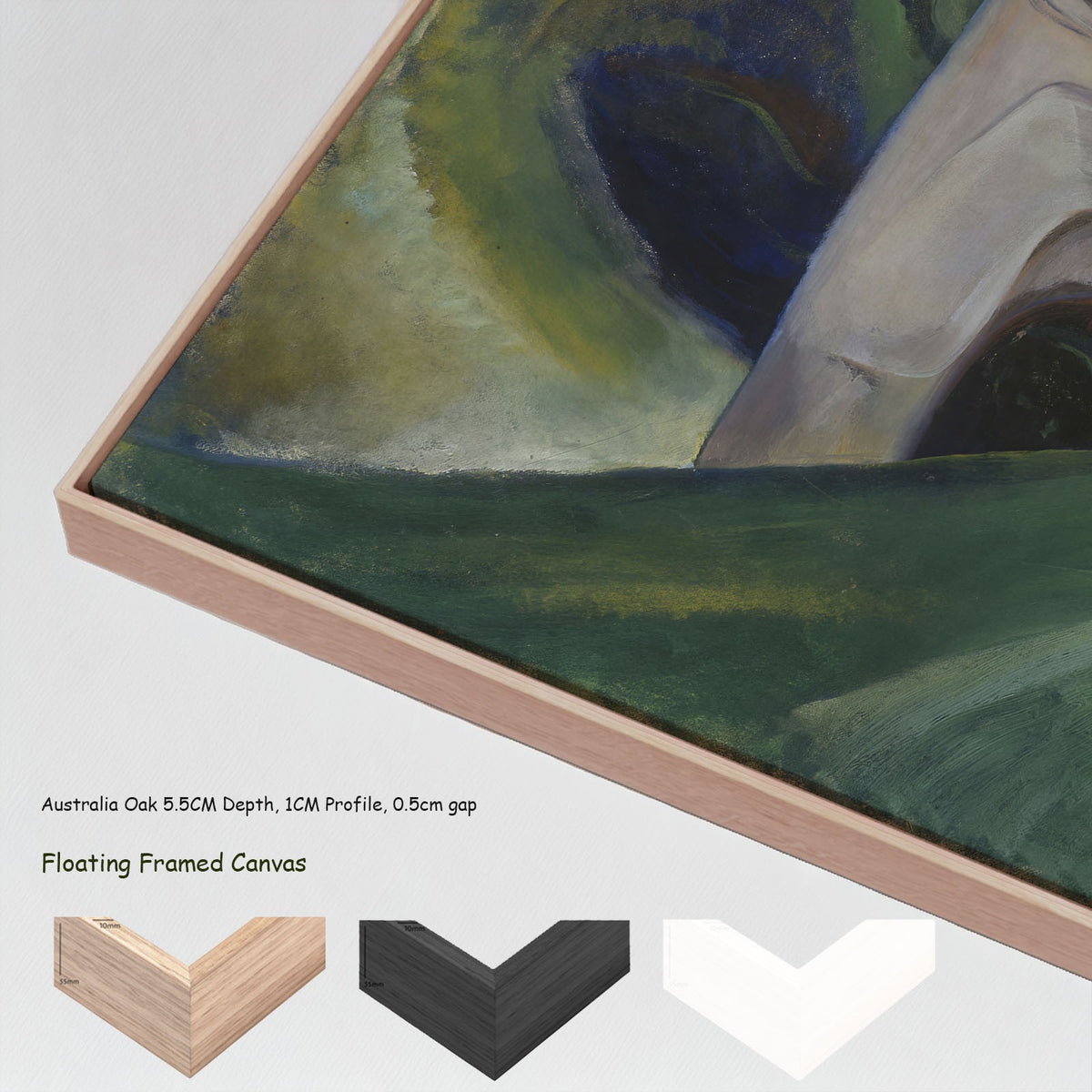 Totem and Forest by Emily Carr in a floating frame, large green and grey Landscape canvas print