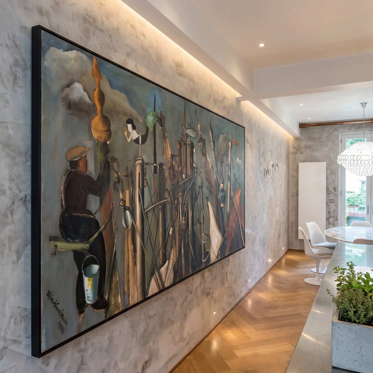 Mastenwald by Felix Nussbaum — large brown and green Surrealist canvas art displayed on a wall