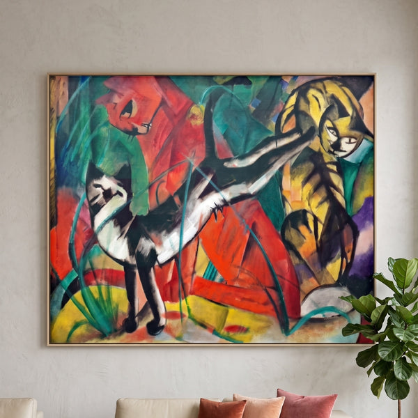 Franz Marc | Huge Red Yellow Expressionist Canvas Print | Three Cats