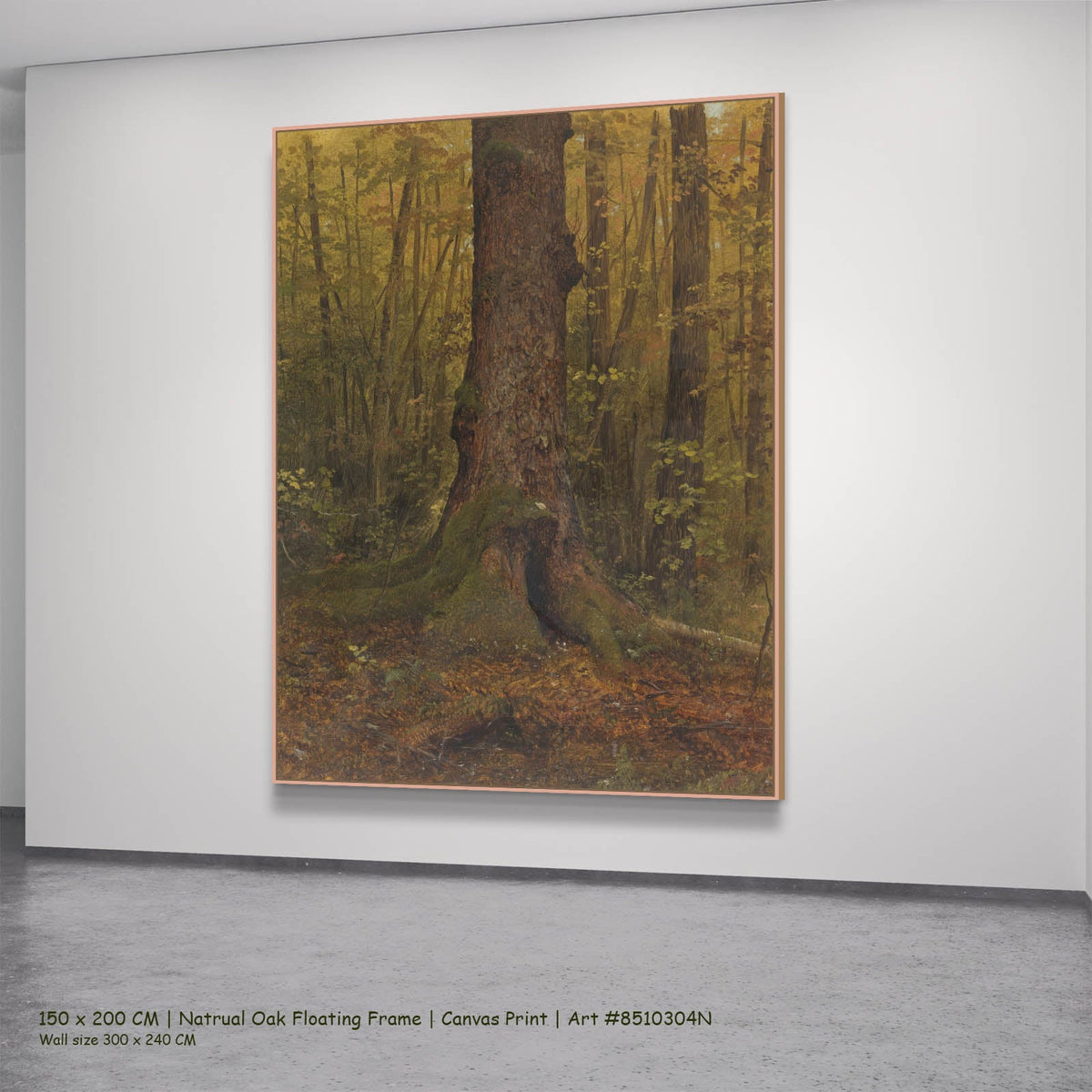 Frederic Edwin Church — In the Woods, Maine Landscape canvas wall art in a natural oak floating frame, 150 × 200 cm