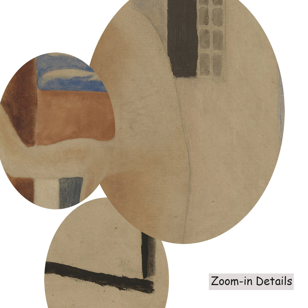 Close-up detail of the brushwork on Avontuur, a large brown and blue Expressionist canvas by Frits Van den Berghe