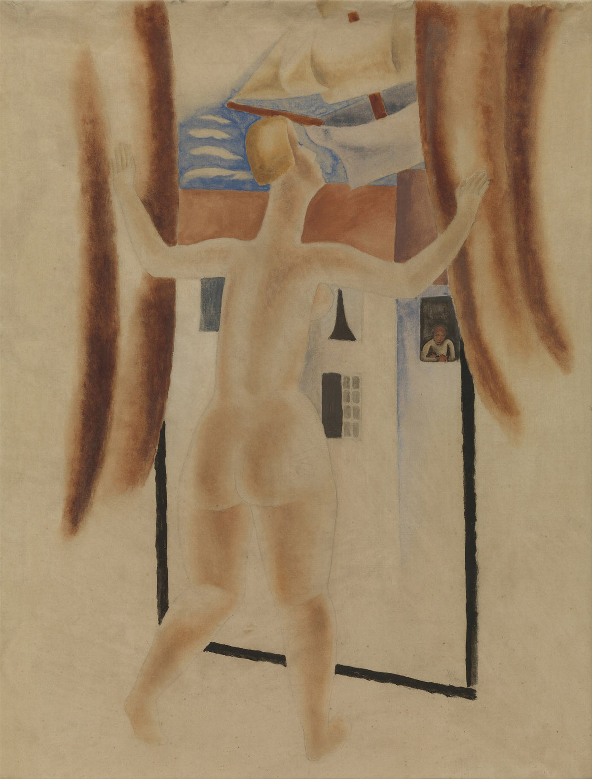 Large brown and blue Expressionist canvas print of Avontuur by Frits Van den Berghe