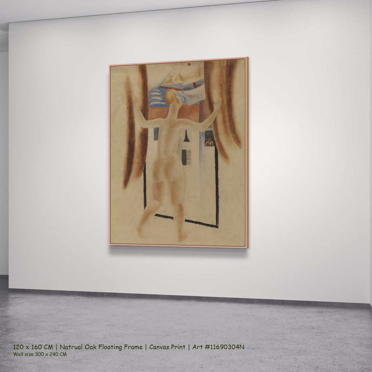 Avontuur by Frits Van den Berghe in a natural oak floating frame, large brown and blue Expressionist canvas