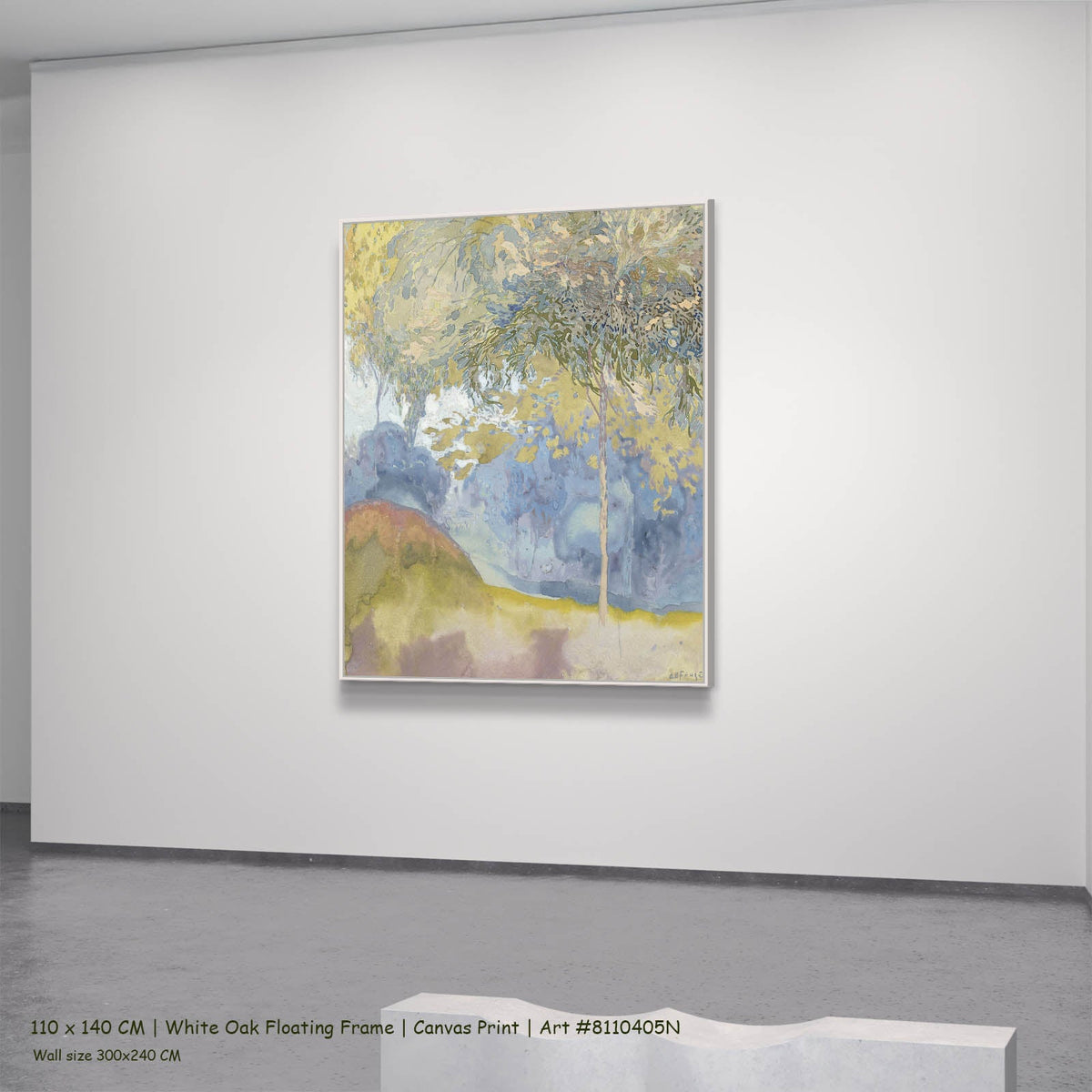 Georges de Feure — Wooded Landscape Landscape canvas wall art in a white oak floating frame, 110 × 140 cm