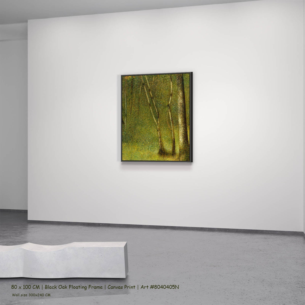 Georges Seurat — The Forest at Pontaubert Landscape canvas wall art in a black oak floating frame, 80 × 100 cm