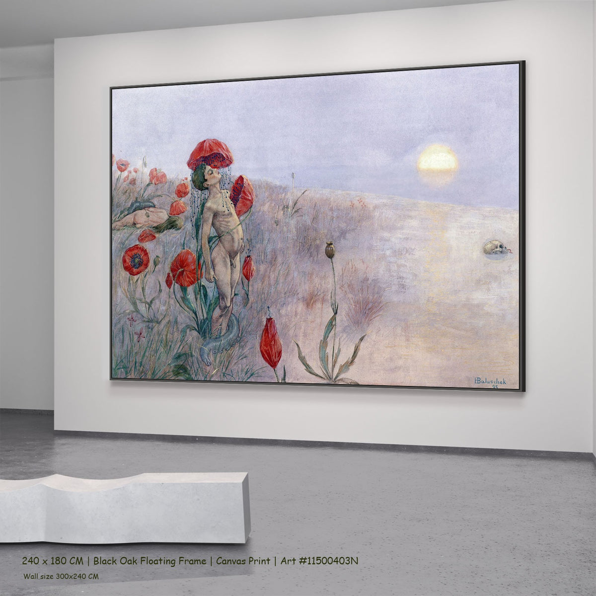 Death by Hans Baluschek in a black oak floating frame, large red and grey Symbolist canvas