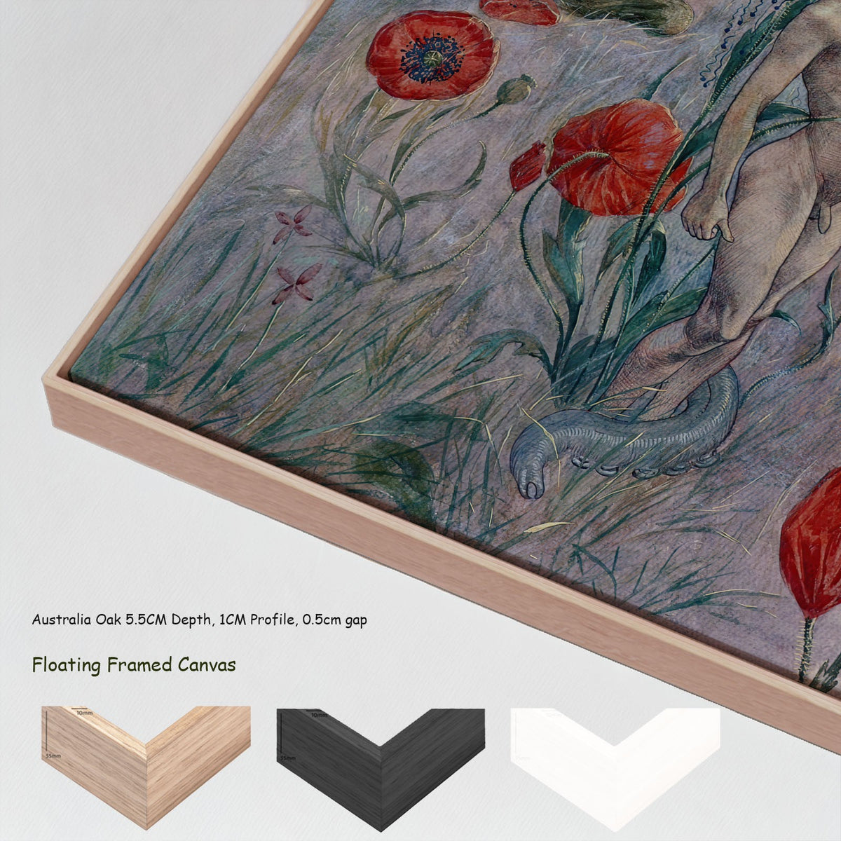 Death by Hans Baluschek in a floating frame, large red and grey Symbolist canvas print