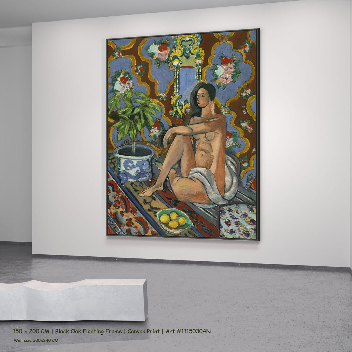 Decorative Figure on an Ornamental Background by Henri Matisse in a black oak floating frame, large blue and brown Fauvist ca