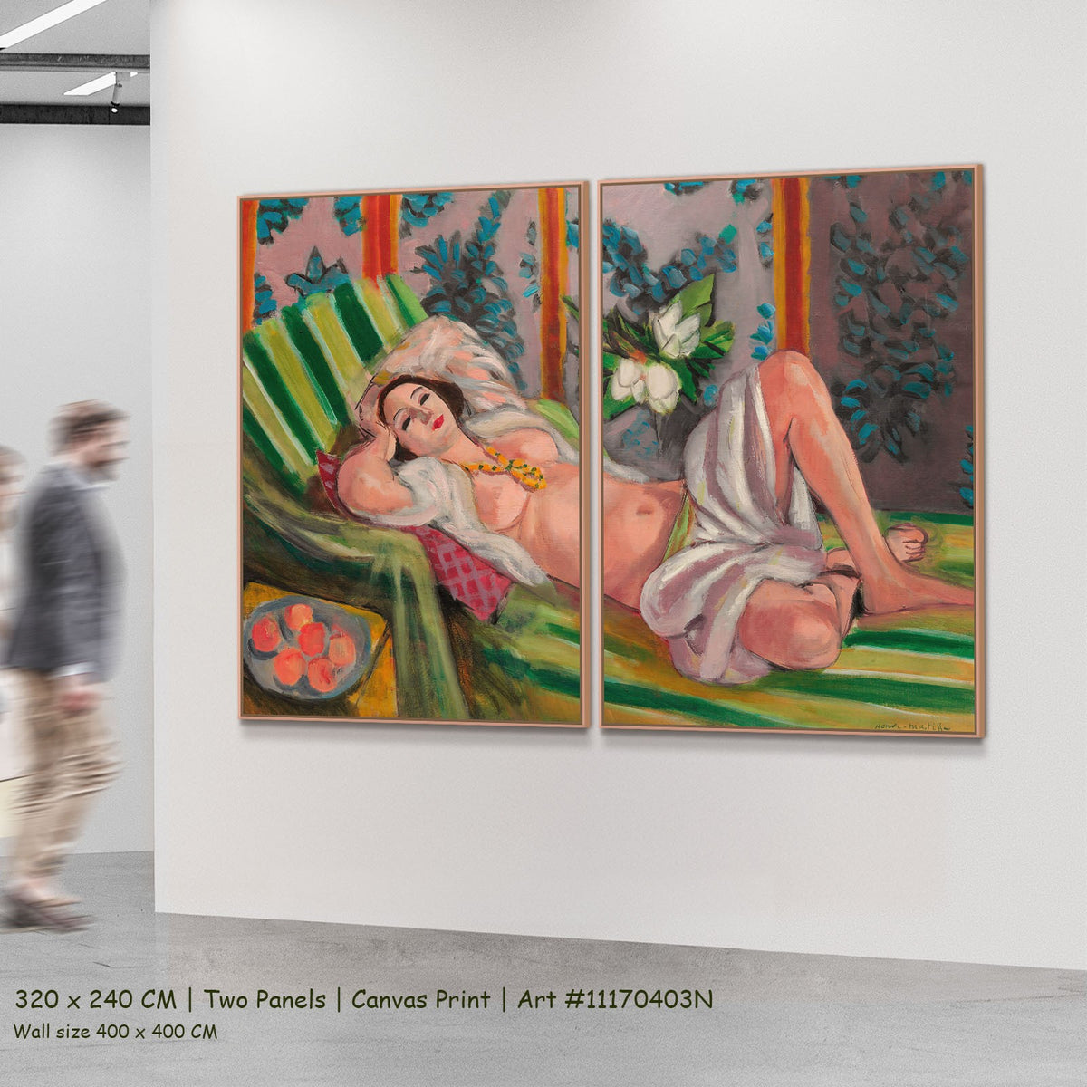 Odalisque aux magnolias by Henri Matisse as a large two-panel pink and green Fauvist canvas set