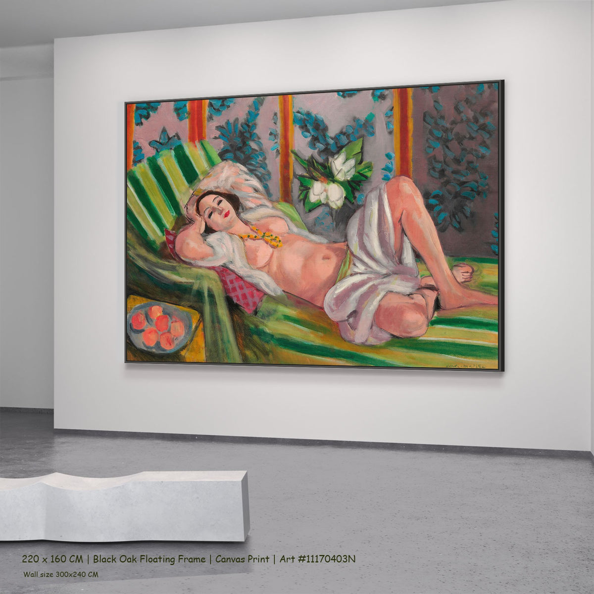 Odalisque aux magnolias by Henri Matisse in a black oak floating frame, large pink and green Fauvist canvas