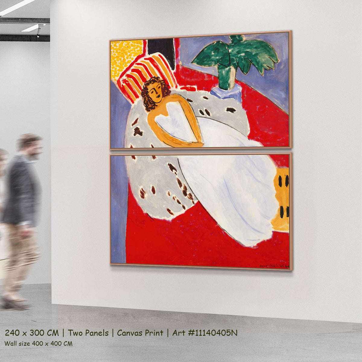 Young Woman in White on a by Henri Matisse as a large two-panel red and white Fauvist canvas set