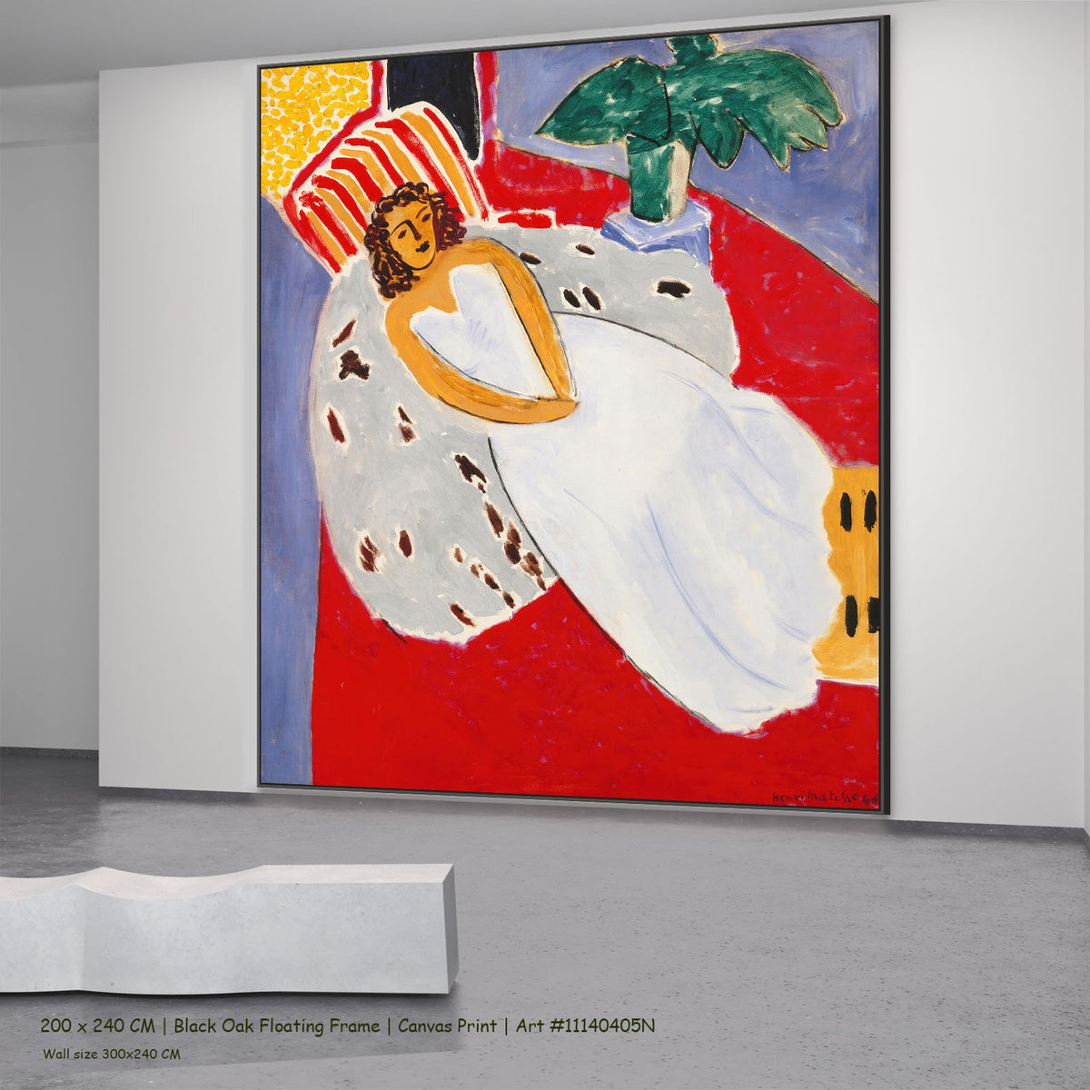 Young Woman in White on a by Henri Matisse in a black oak floating frame, large red and white Fauvist canvas
