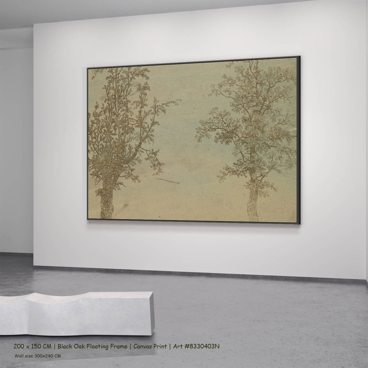 Hercules Segers — Two Trees: An Alder and an Ash Line-Art canvas wall art in a black oak floating frame, 200 × 150 cm