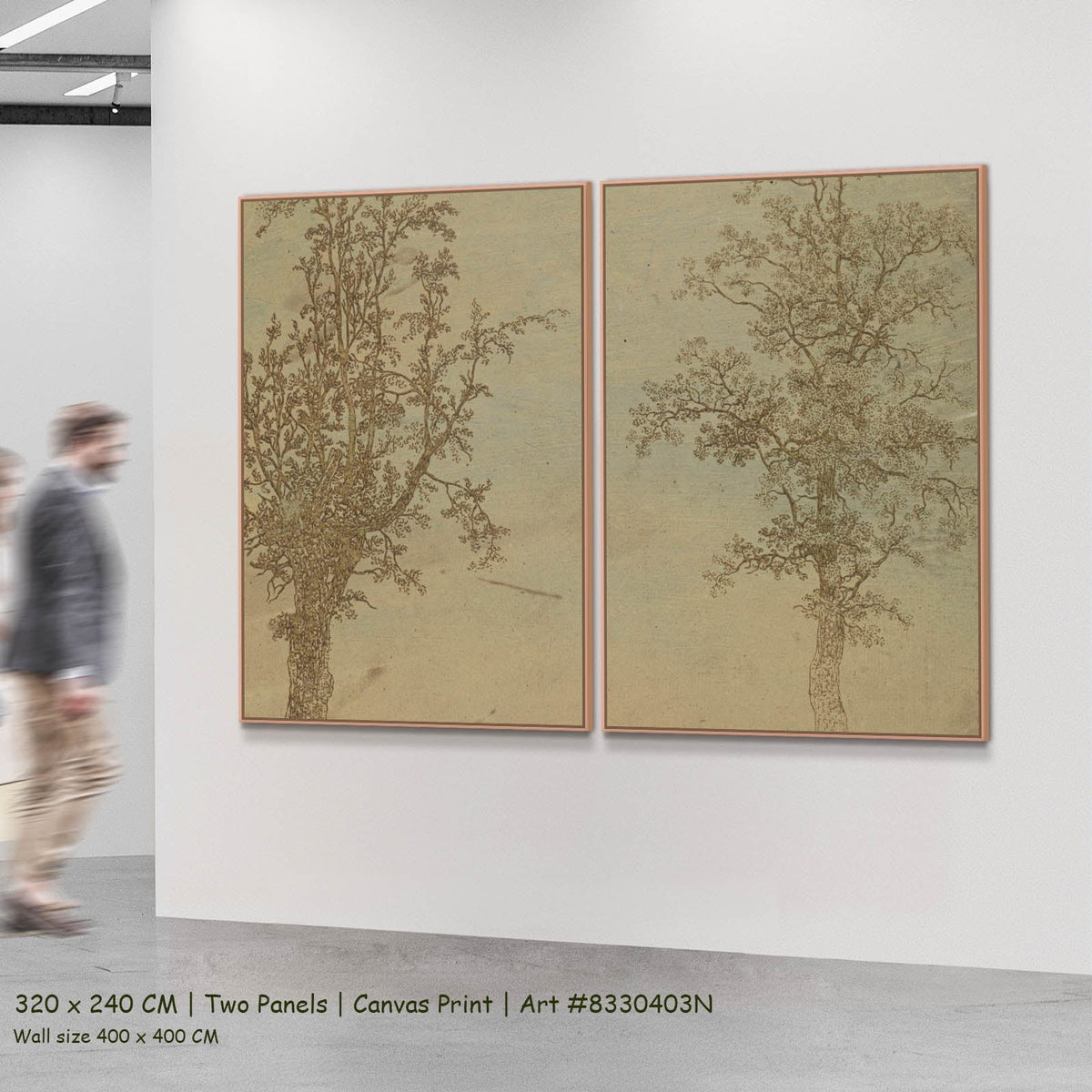 Hercules Segers — Two Trees: An Alder and an Ash Line-Art two-panel canvas wall art set, 320 × 240 cm