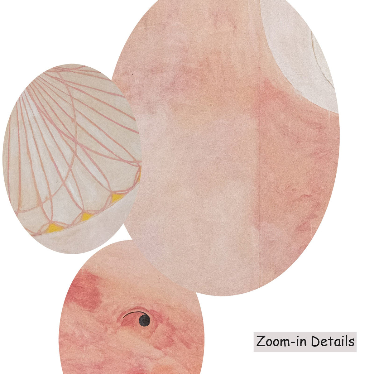 Close-up detail of the brushwork on The Ten Largest, No. 9, Old, a large pink and white Abstract canvas by Hilma af Klint