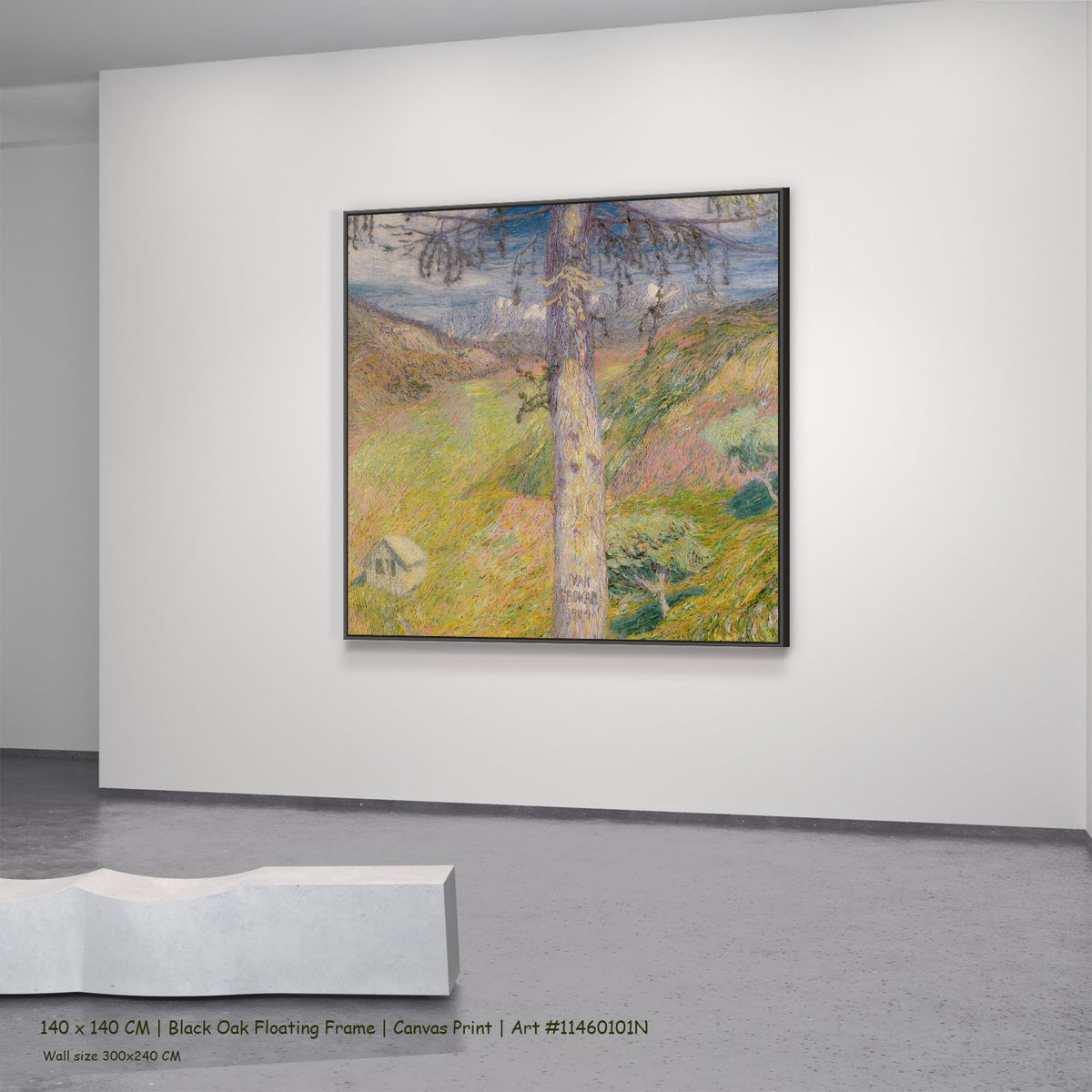 Larch by Ivan Grohar in a black oak floating frame, large yellow and pink Impressionist canvas